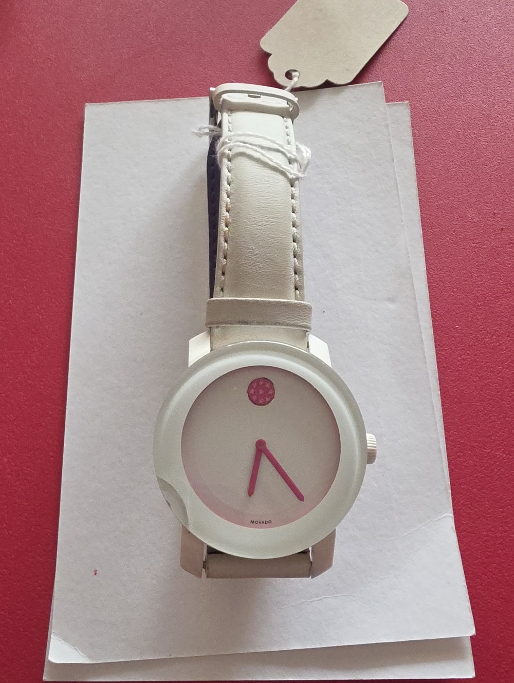 Movado White Watch with Pink Accents